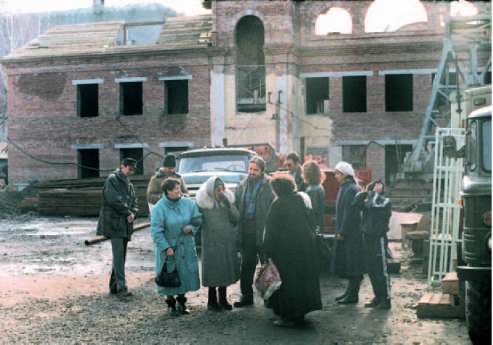 Natalia Spirina with her colleagues at the building yard. 1998